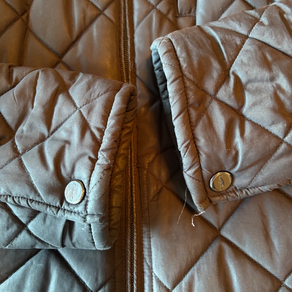 Lauren Ralph Lauren black quilted Puffer jacket, lamb leather trim Sz L - Picture 10 of 11